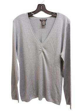 Pamela Dennis Silk Cashmere Light Blue V-Neck Long Sleeve Knit Top Size Large